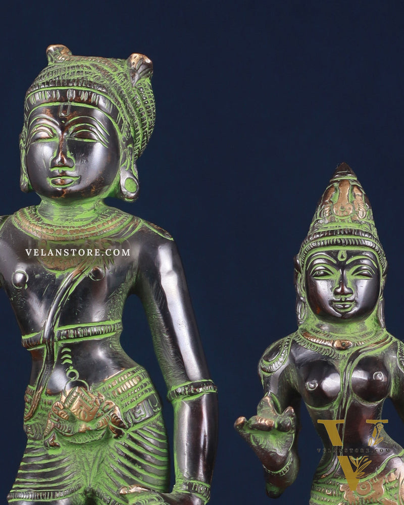 Pure Brass Vrishabhavahanamurti Shiva and Goddess Uma Parvati Statue Pair - black Antique Patina Finish