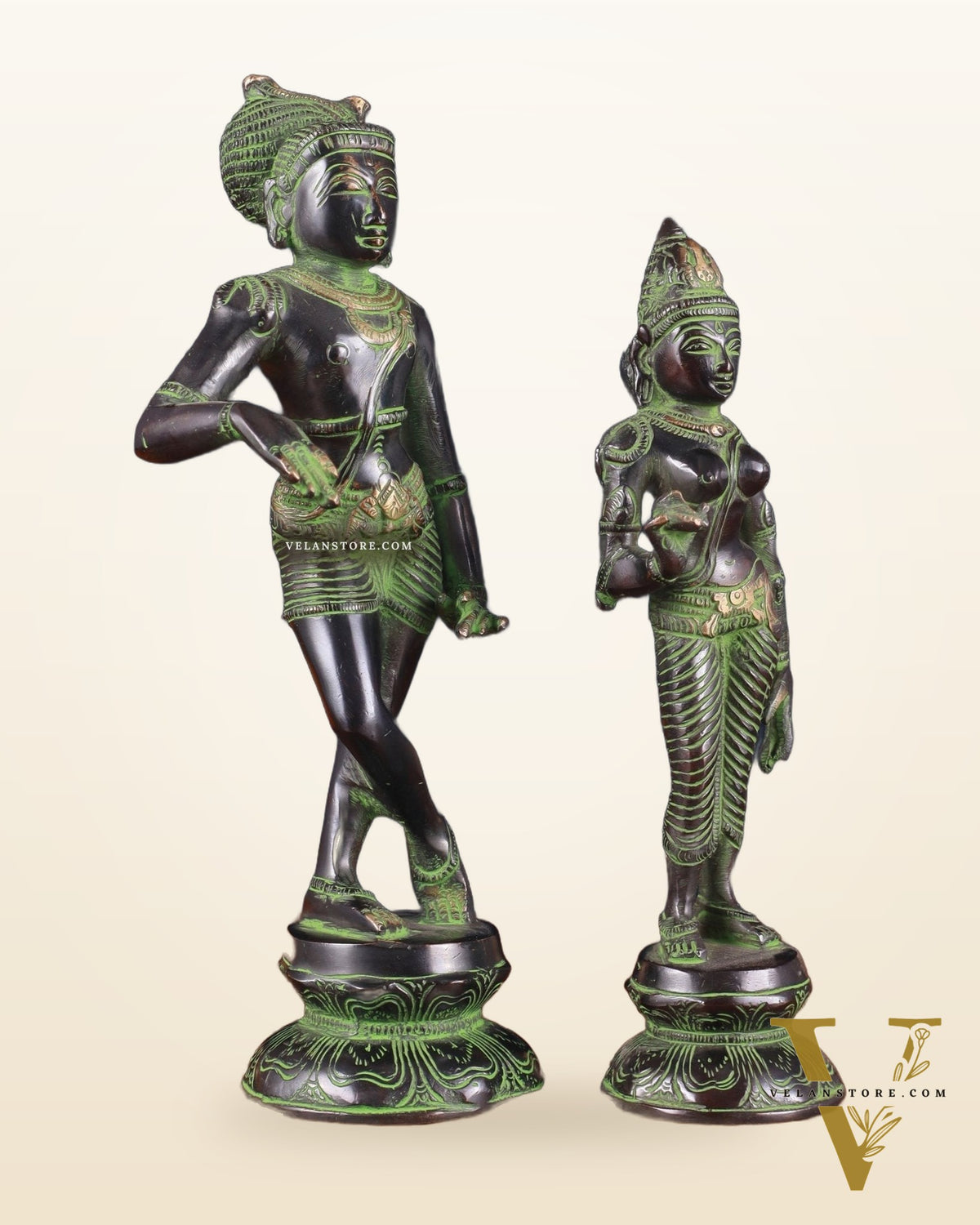 Pure Brass Vrishabhavahanamurti Shiva and Goddess Uma Parvati Statue Pair - black Antique Patina Finish