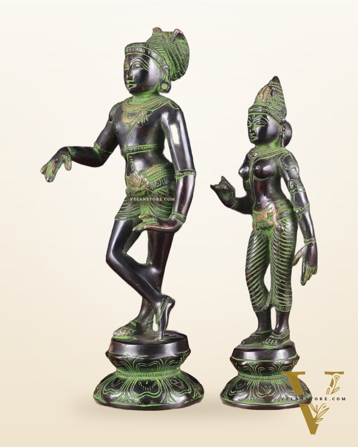 Pure Brass Vrishabhavahanamurti Shiva and Goddess Uma Parvati Statue Pair - black Antique Patina Finish