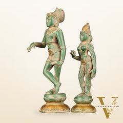 Pure Brass Vrishabhavahanamurti Shiva and Goddess Uma Parvati Statue Pair - Green Antique Patina Finish