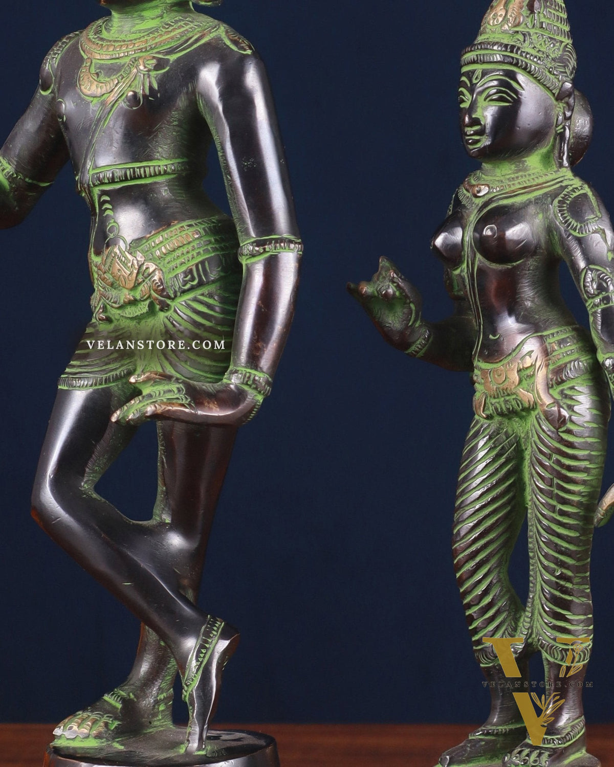 Pure Brass Vrishabhavahanamurti Shiva and Goddess Uma Parvati Statue Pair - black Antique Patina Finish