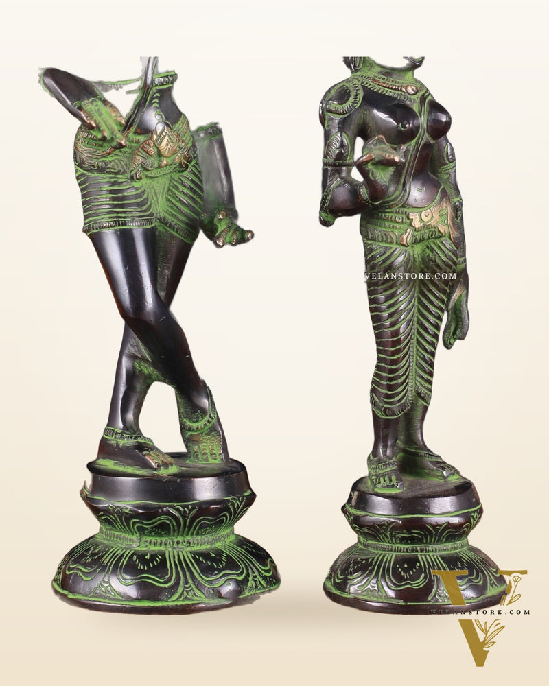 Pure Brass Vrishabhavahanamurti Shiva and Goddess Uma Parvati Statue Pair - black Antique Patina Finish