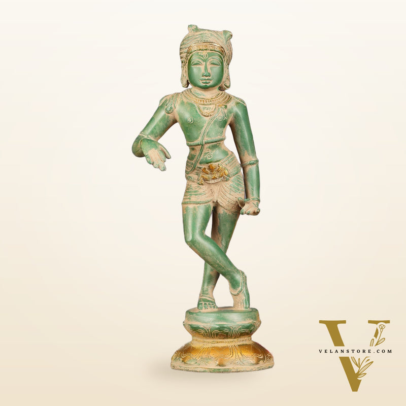 Pure Brass Vrishabhavahanamurti Shiva Statue Green Antique Patina - 11.5" Tall