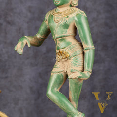 Pure Brass Vrishabhavahanamurti Shiva Statue Green Antique Patina - 11.5" Tall