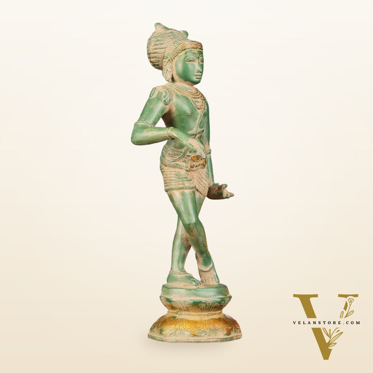 Pure Brass Vrishabhavahanamurti Shiva Statue Green Antique Patina - 11.5" Tall