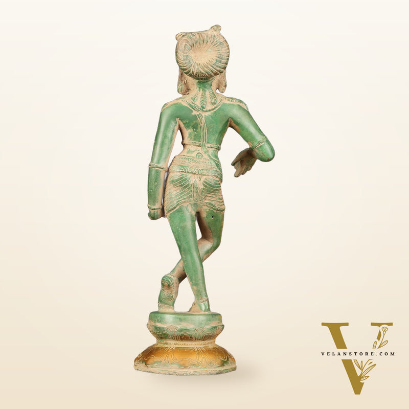 Pure Brass Vrishabhavahanamurti Shiva Statue Green Antique Patina - 11.5" Tall
