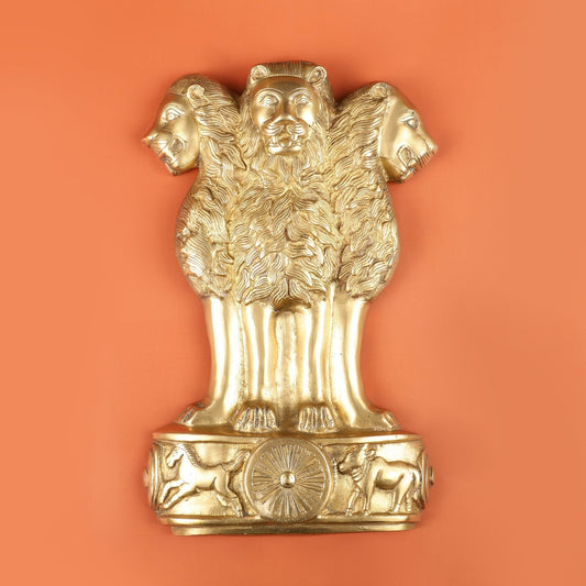 Pure Brass Wall Hanging Ashoka Lion Symbol - 16 Inch