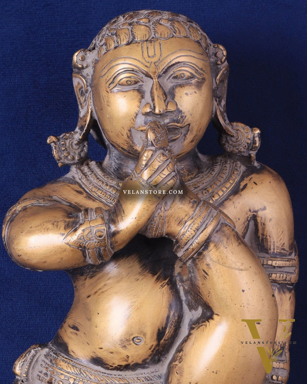 Pure Brass Wall Hanging Baby Krishna Statue - Antique Rustic Finish