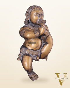 Pure Brass Wall Hanging Baby Krishna Statue - Antique Rustic Finish