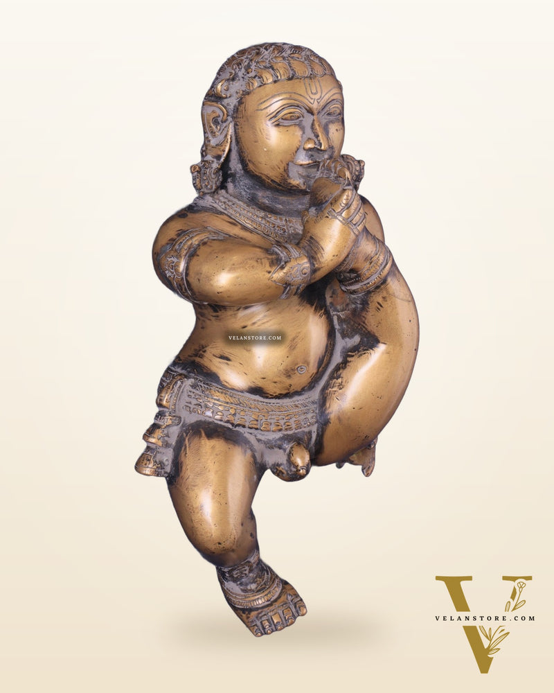 Pure Brass Wall Hanging Baby Krishna Statue - Antique Rustic Finish