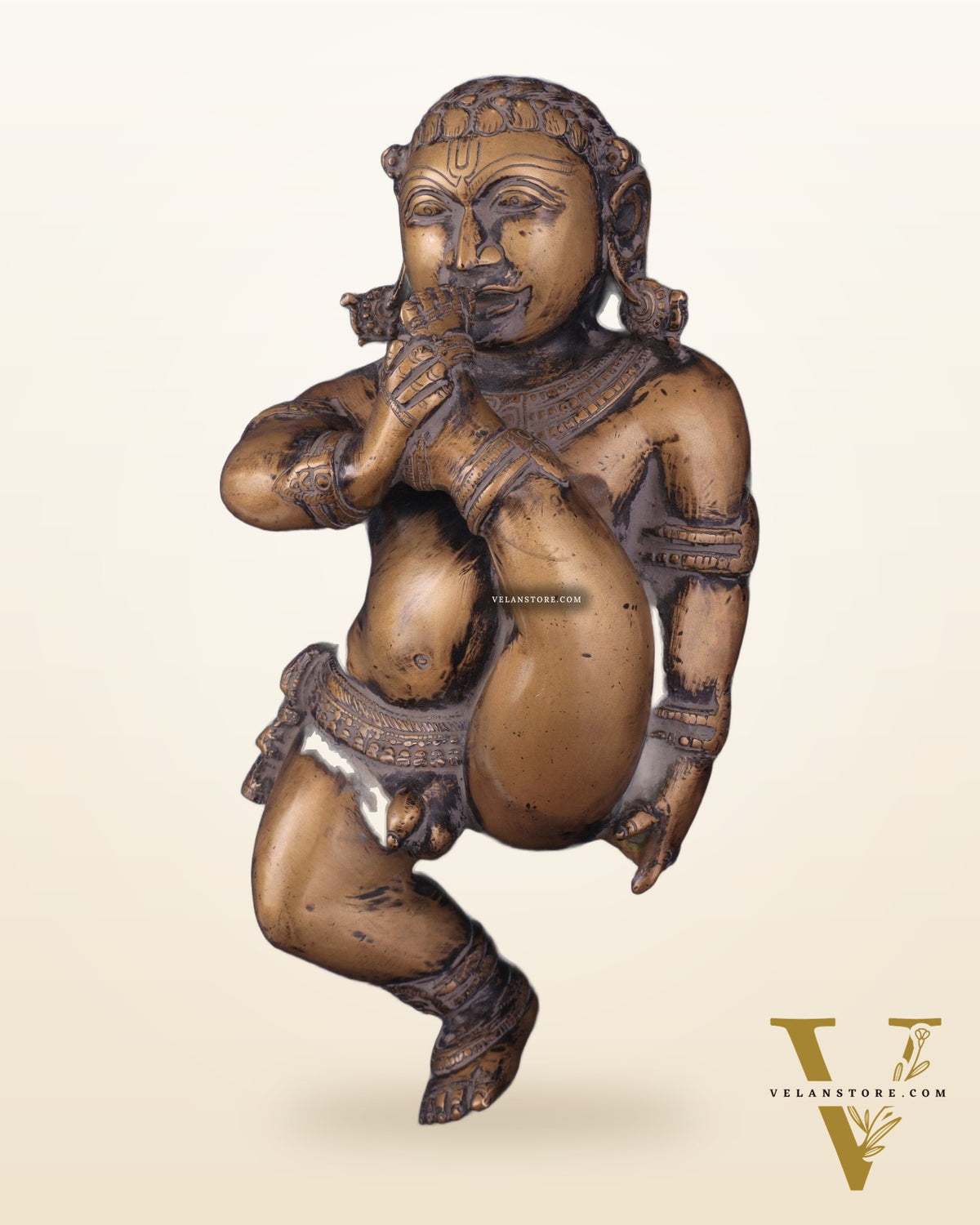 Pure Brass Wall Hanging Baby Krishna Statue - Antique Rustic Finish