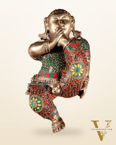 Pure Brass Wall Hanging Baby Krishna Statue with stonework