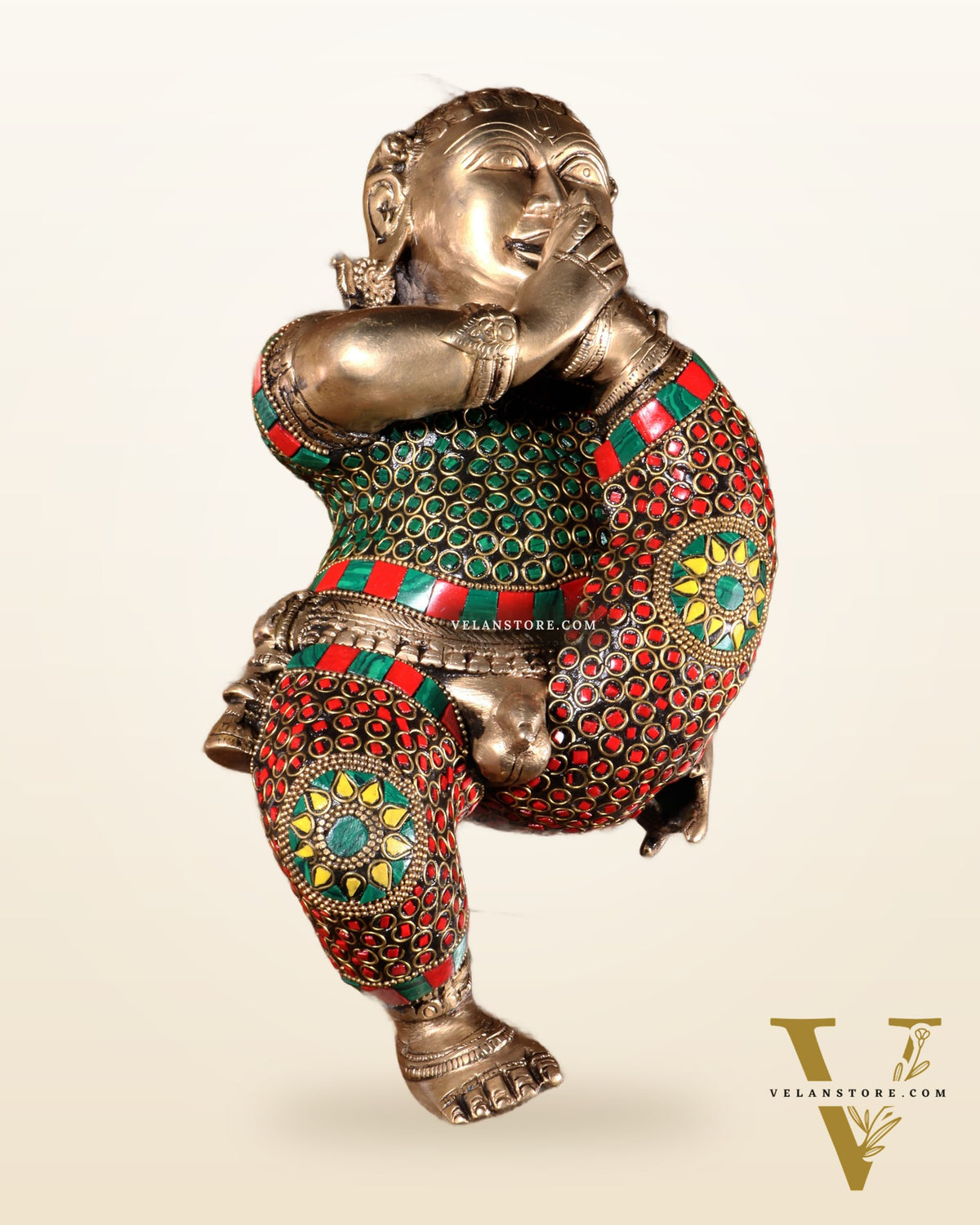 Pure Brass Wall Hanging Baby Krishna Statue with stonework