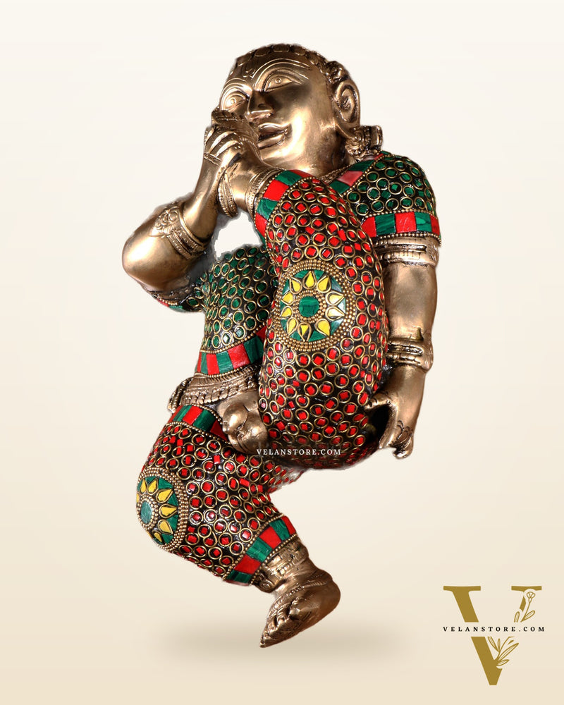 Pure Brass Wall Hanging Baby Krishna Statue with stonework