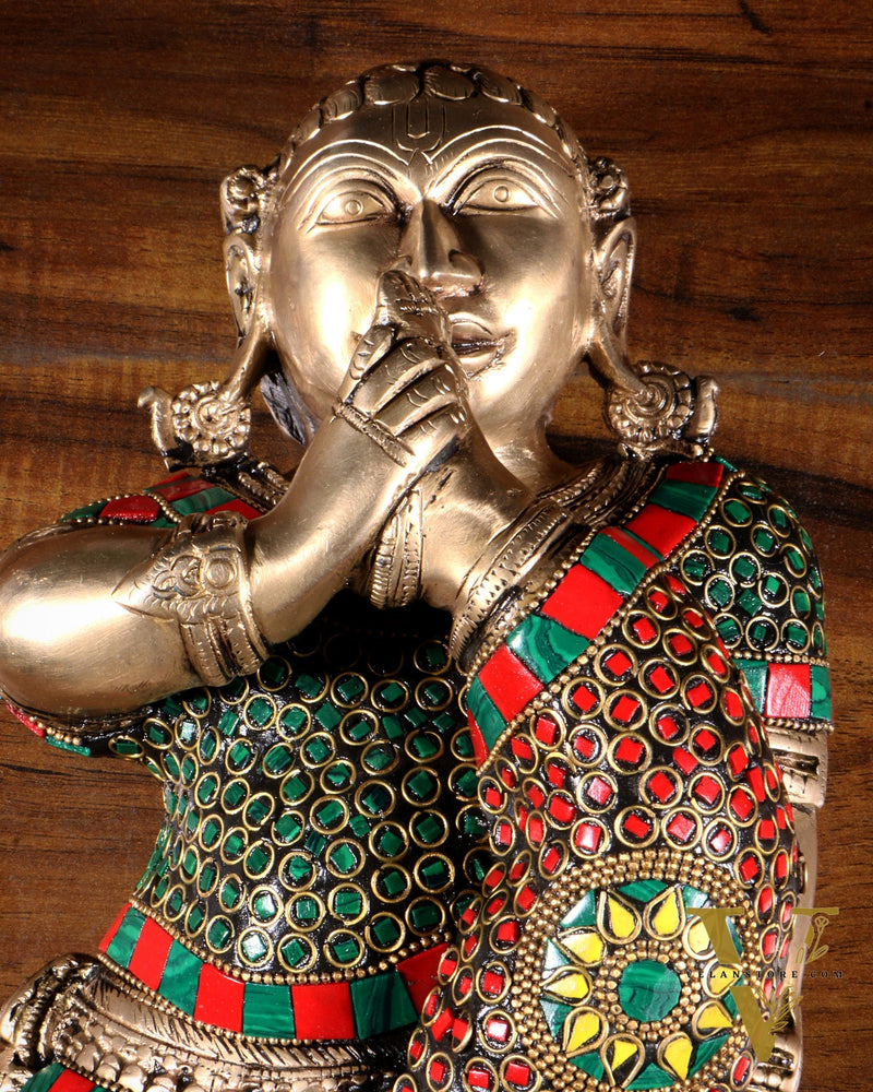 Pure Brass Wall Hanging Baby Krishna Statue with stonework