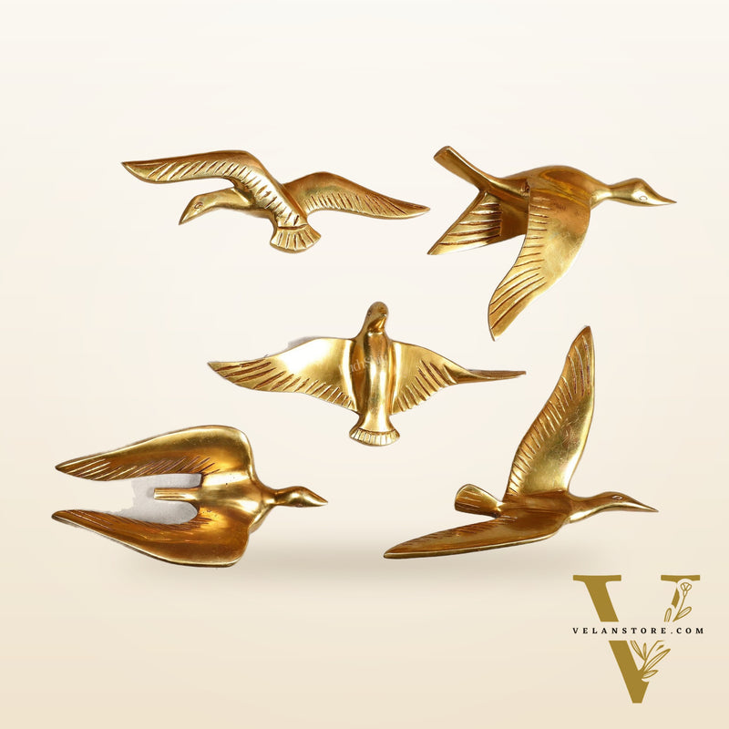 Pure Brass Wall Hanging Birds – Set of 5