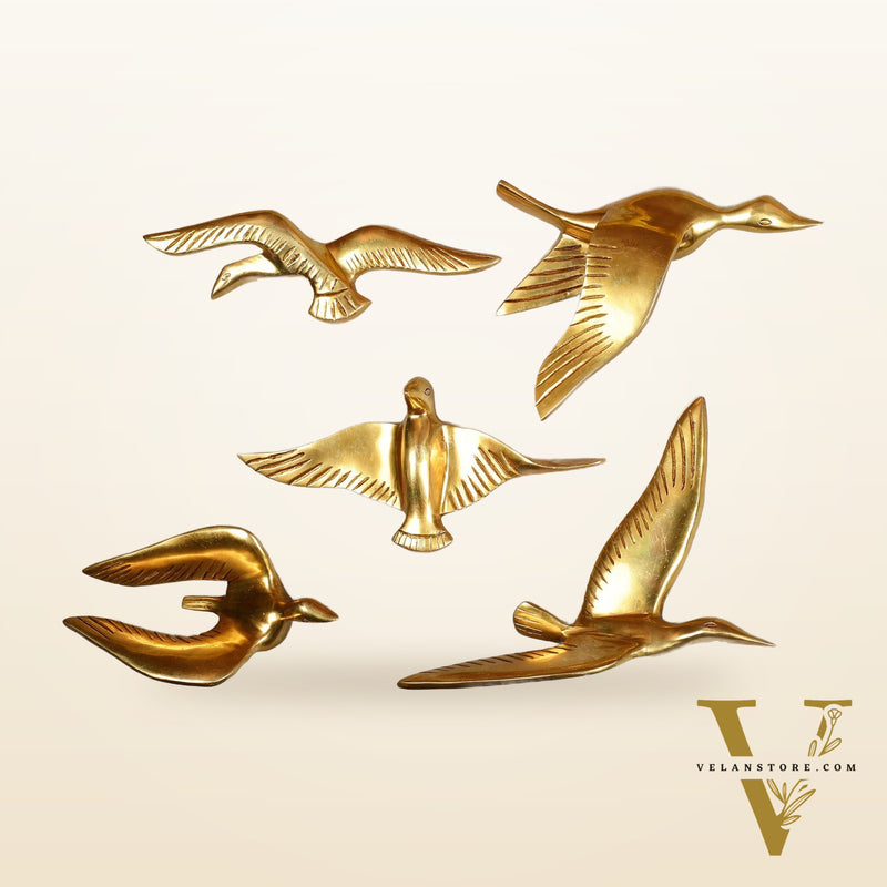 Pure Brass Wall Hanging Birds – Set of 5