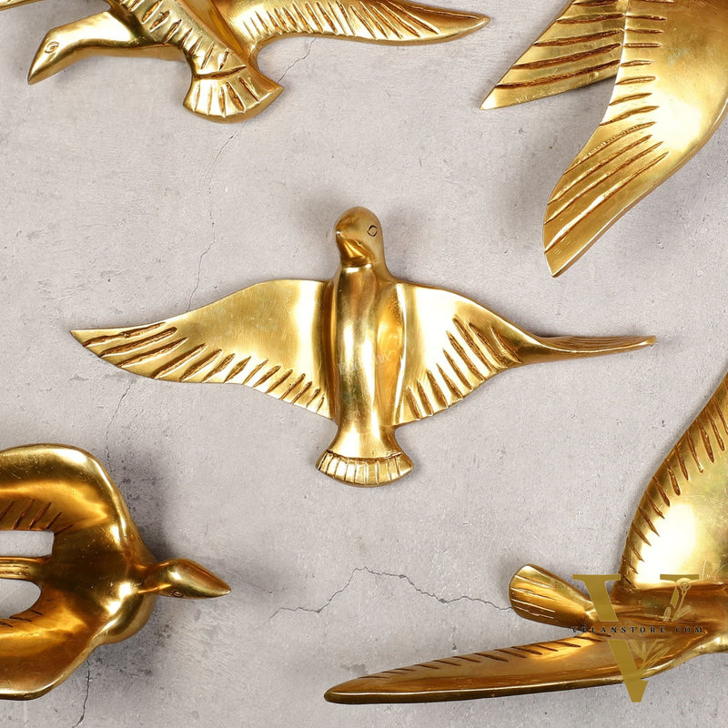 Pure Brass Wall Hanging Birds – Set of 5