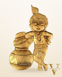 Pure Brass Wall Hanging Makhan Chor Statue – Krishna in Mischief 10"
