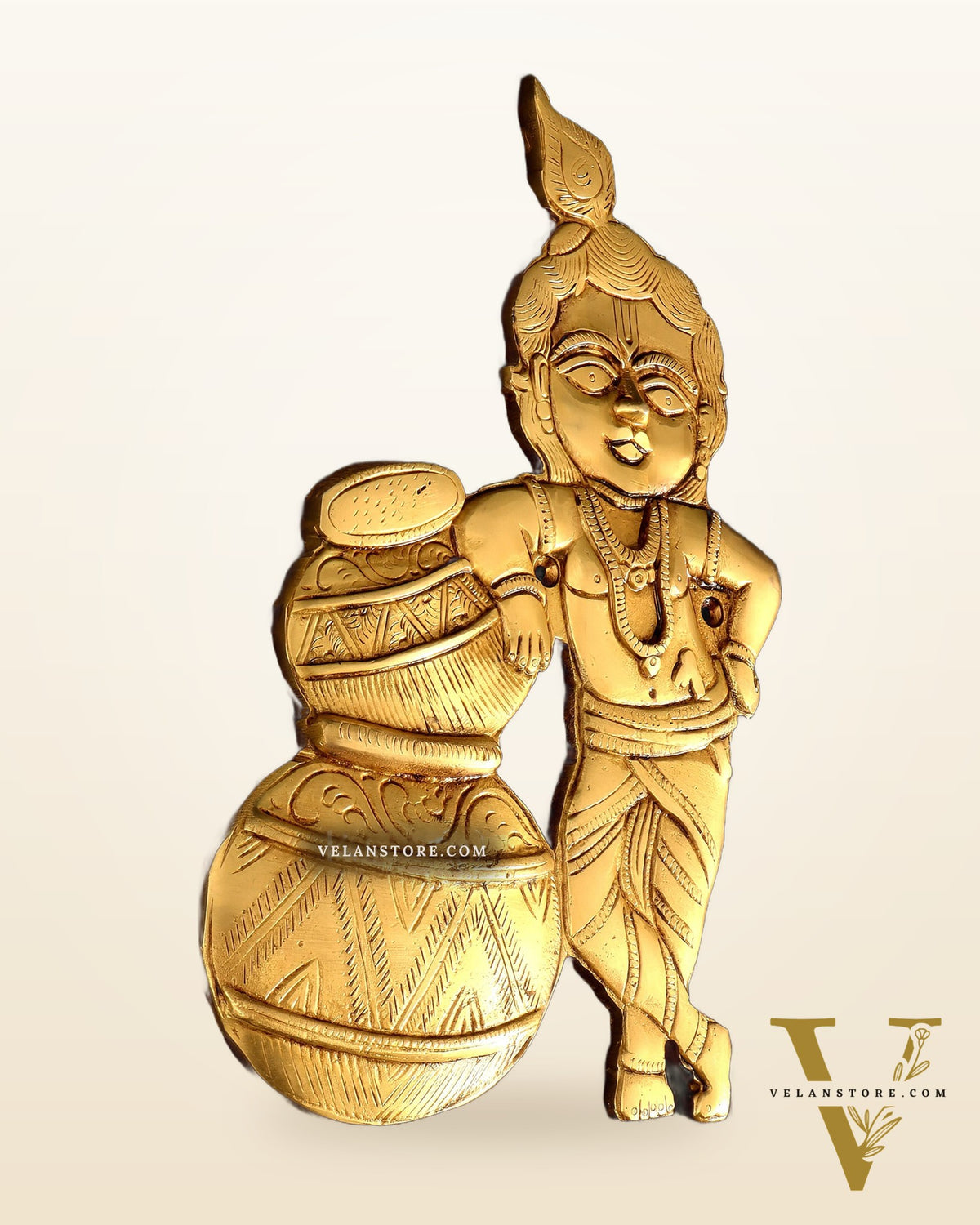 Pure Brass Wall Hanging Makhan Chor Statue – Krishna in Mischief 10"