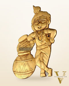Pure Brass Wall Hanging Makhan Chor Statue – Krishna in Mischief 10"