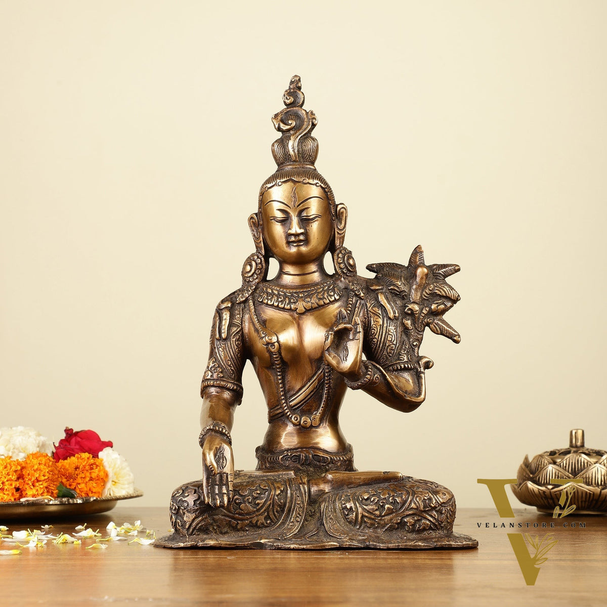 Pure Brass White Tara Devi Idol  10.5"