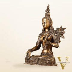 Pure Brass White Tara Devi Idol  10.5"