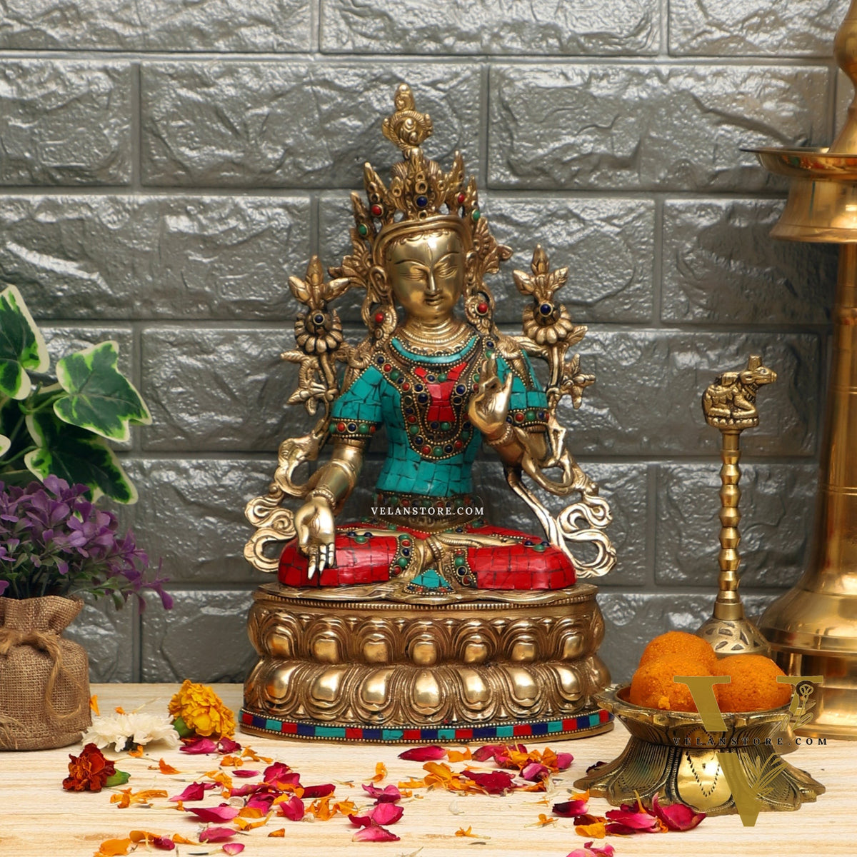 Pure Brass White Tara Statue | 14 inches Height | Symbol of Purity