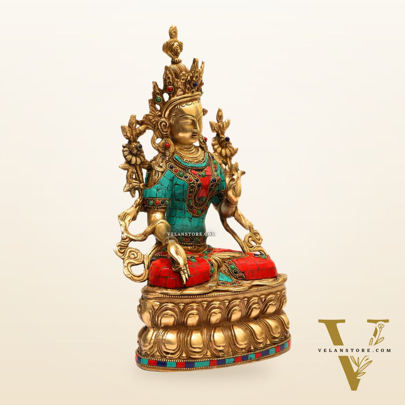 Pure Brass White Tara Statue | 14 inches Height | Symbol of Purity
