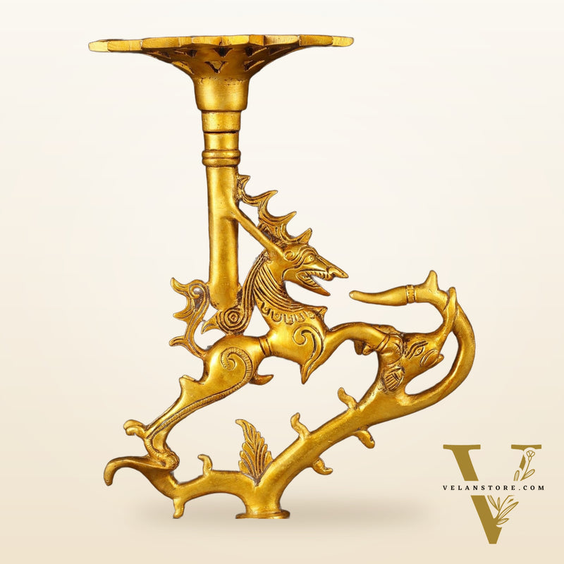 Pure Brass Yali Candle Holder 9"