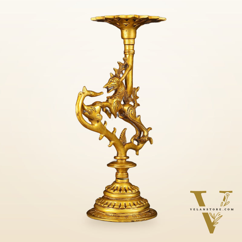 Pure Brass Yali Candle Holder 9"