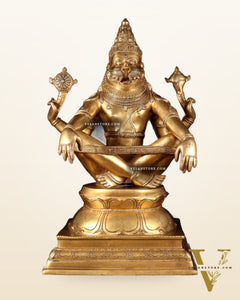 Pure Brass Yog Narasimha Large Sculpture - 19"