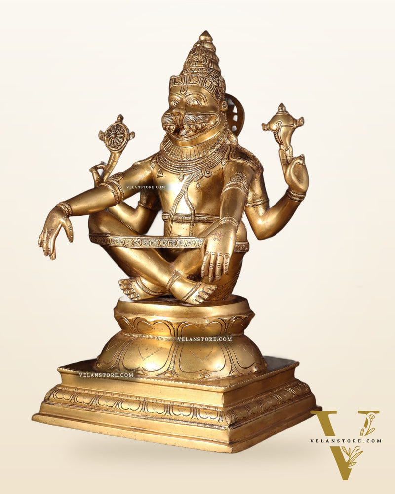 Pure Brass Yog Narasimha Large Sculpture - 19"