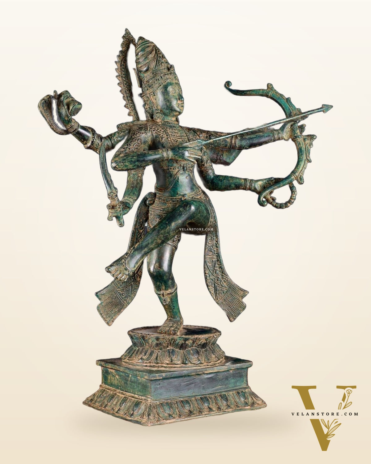 Pure Bronze Arjuna Warrior Sculpture – 19.5"
