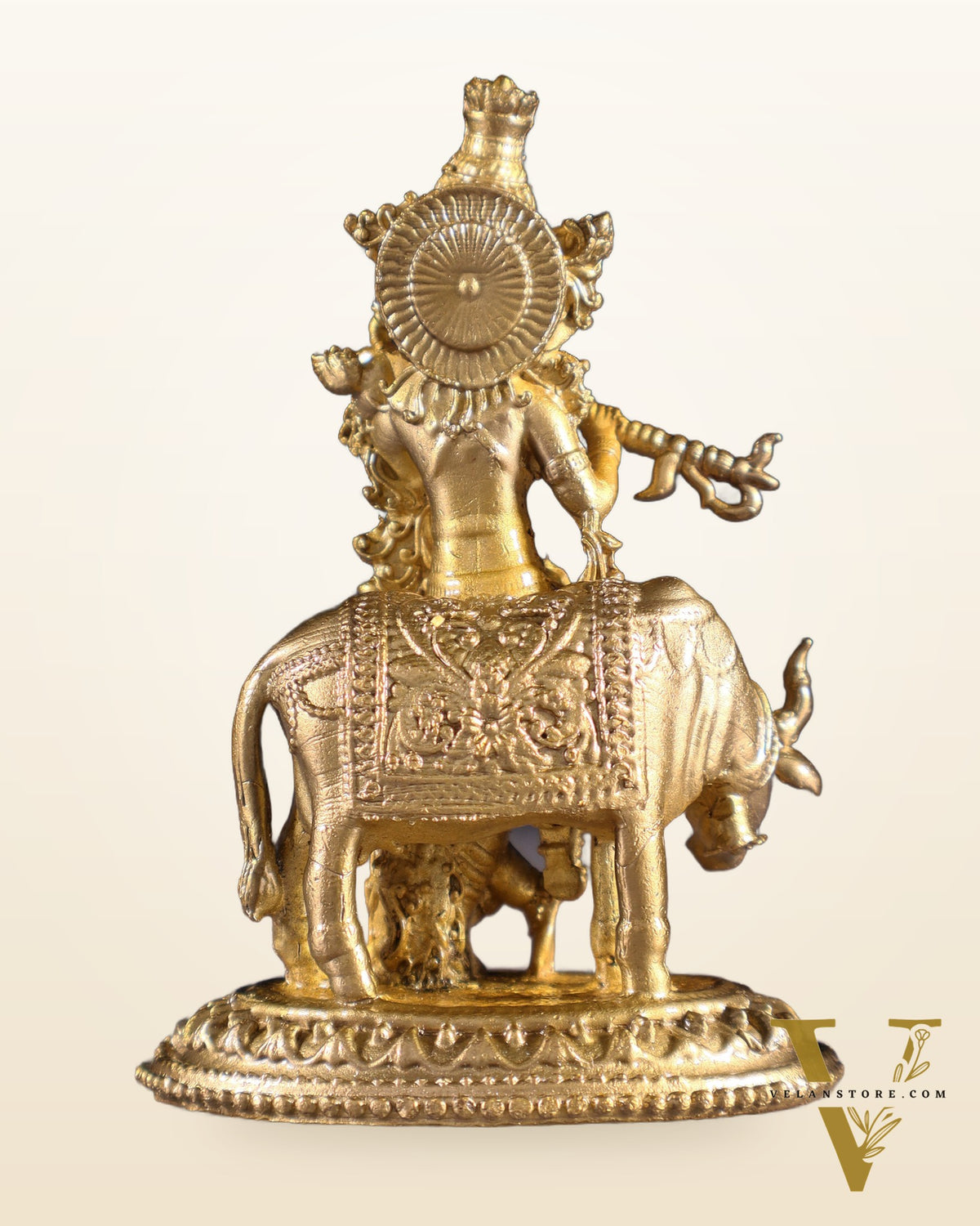 Pure Bronze Krishna with Cow Idol | 3.5" (8.9 cm) Panchaloha