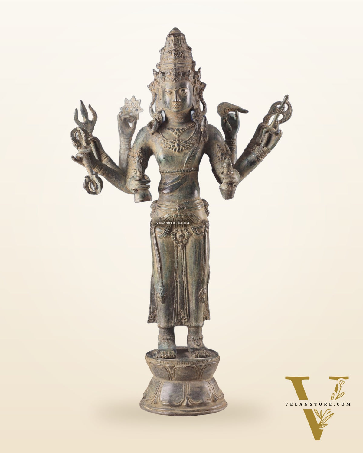 Pure Bronze Lord Brahma Standing Sculpture – 26" Indonesian Craftsmanship