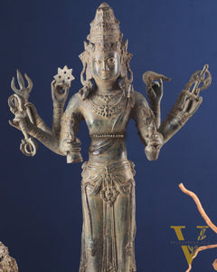 Pure Bronze Lord Brahma Standing Sculpture – 26" Indonesian Craftsmanship