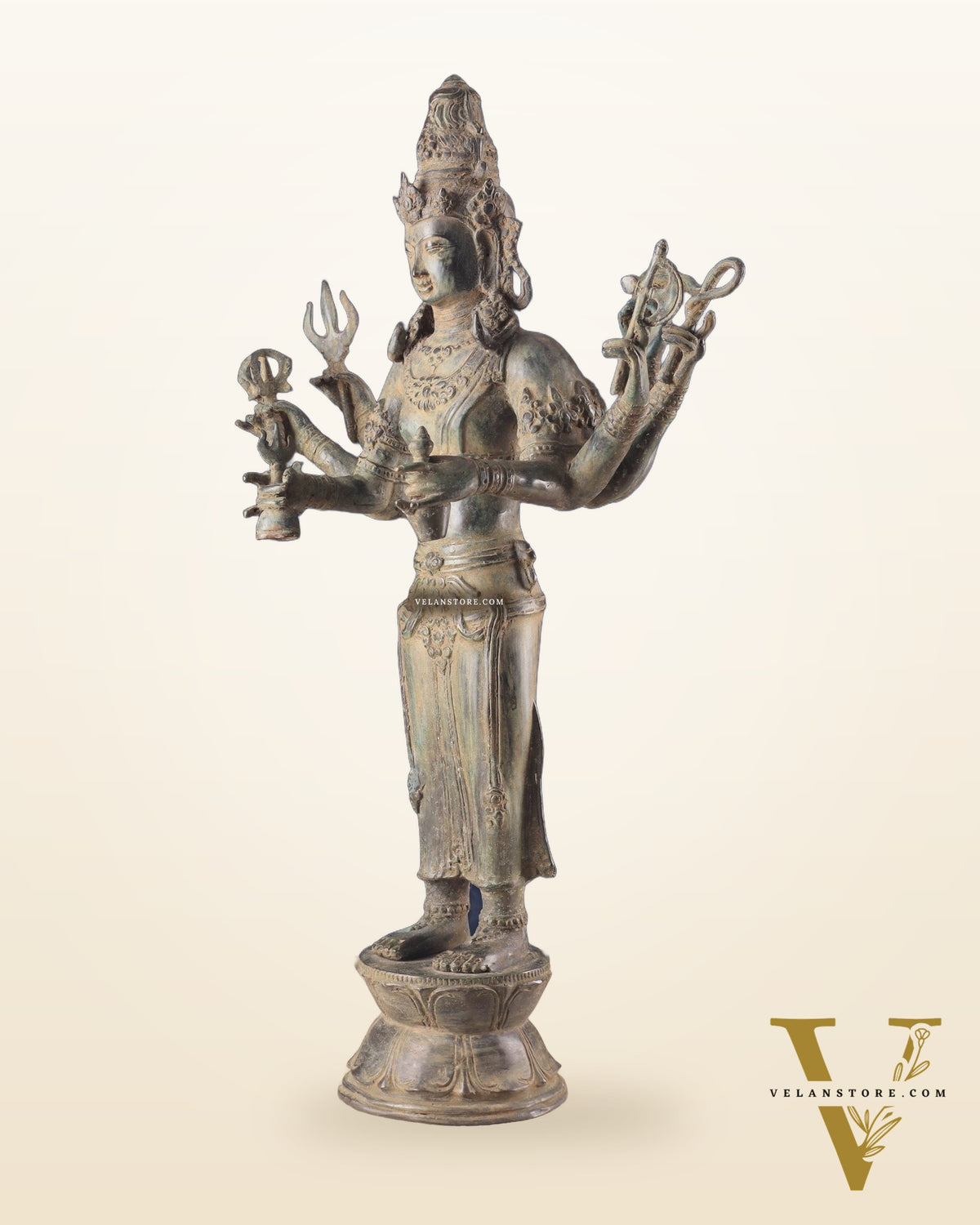 Pure Bronze Lord Brahma Standing Sculpture – 26" Indonesian Craftsmanship