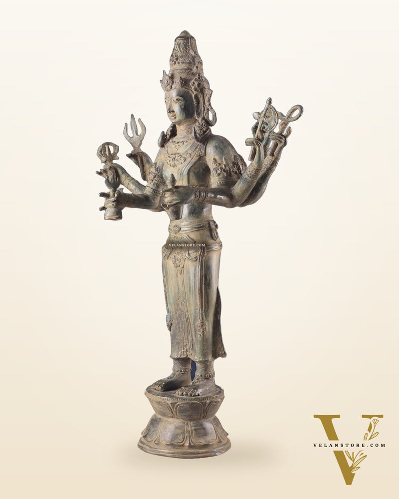 Pure Bronze Lord Brahma Standing Sculpture – 26" Indonesian Craftsmanship