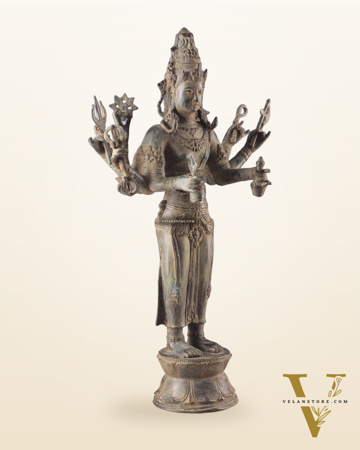 Pure Bronze Lord Brahma Standing Sculpture – 26" Indonesian Craftsmanship
