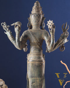 Pure Bronze Lord Brahma Standing Sculpture – 26" Indonesian Craftsmanship