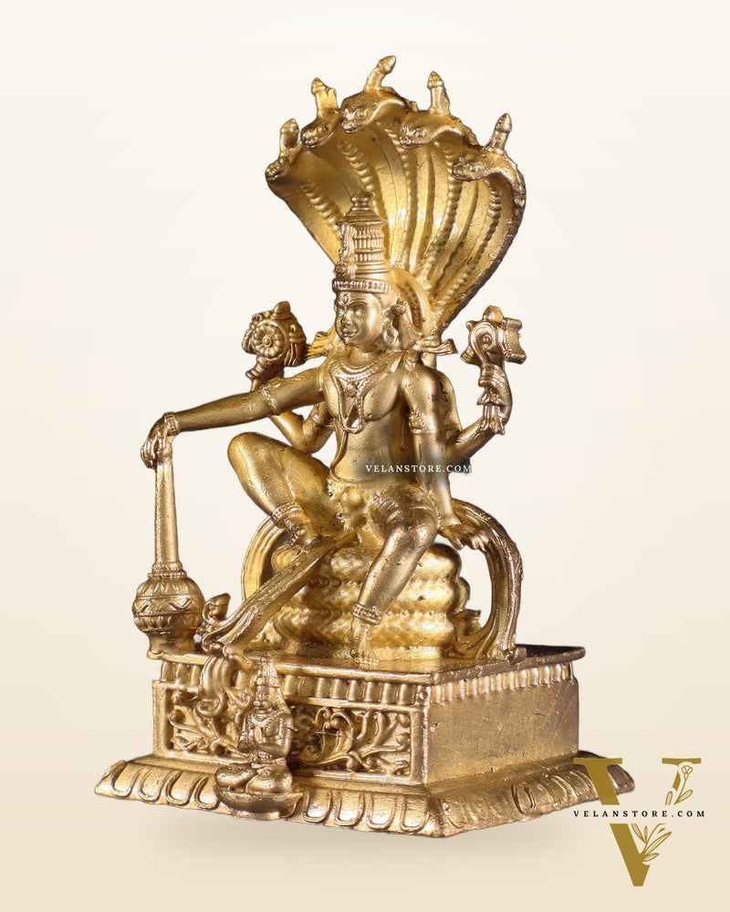Pure Bronze Lord Vishnu Idol Under Sheshnaag | 3.5" Panchaloha idol