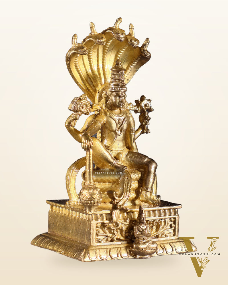 Pure Bronze Lord Vishnu Idol Under Sheshnaag | 3.5" Panchaloha idol