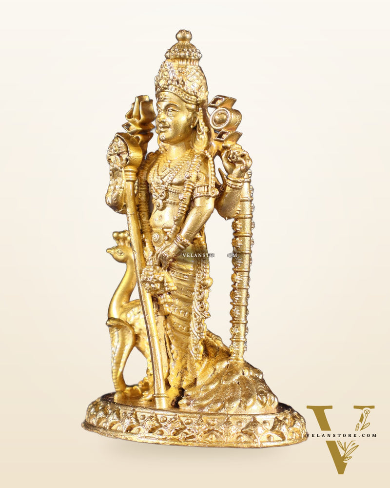 Pure Bronze Murugan with Peacock Idol | 3.5" (8.9 cm) Panchaloha Statue