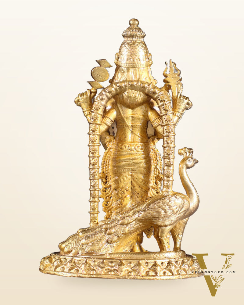 Pure Bronze Murugan with Peacock Idol | 3.5" (8.9 cm) Panchaloha Statue