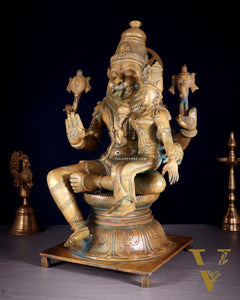 Pure Bronze Narasimha Lakshmi Statue – Vintage Chola Patina 18.5"