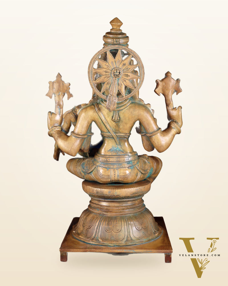 Pure Bronze Narasimha Lakshmi Statue – Vintage Chola Patina 18.5"