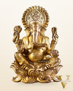 Pure Bronze Panchaloha Miniature Lord Ganesha on Lotus – 1.5"