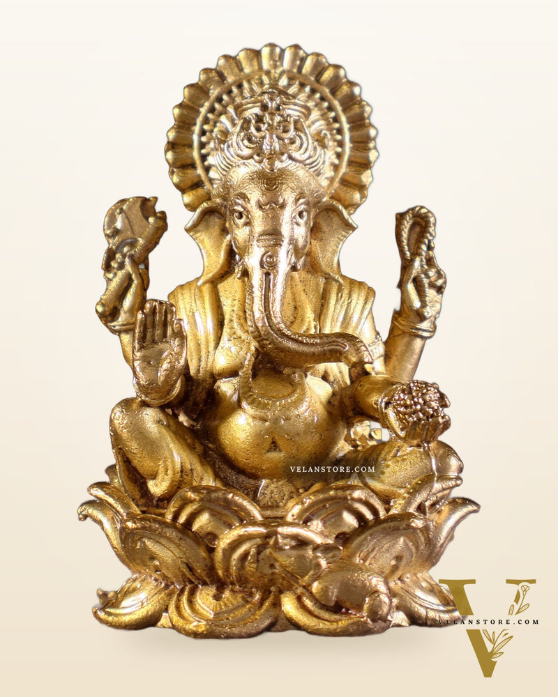 Pure Bronze Panchaloha Miniature Lord Ganesha on Lotus – 1.5"