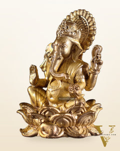 Pure Bronze Panchaloha Miniature Lord Ganesha on Lotus – 1.5"